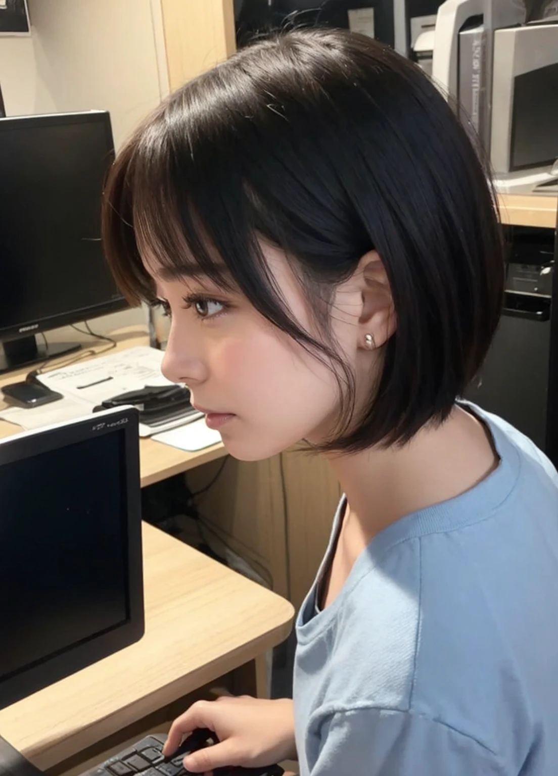 Cute woman、profile、Short Hair