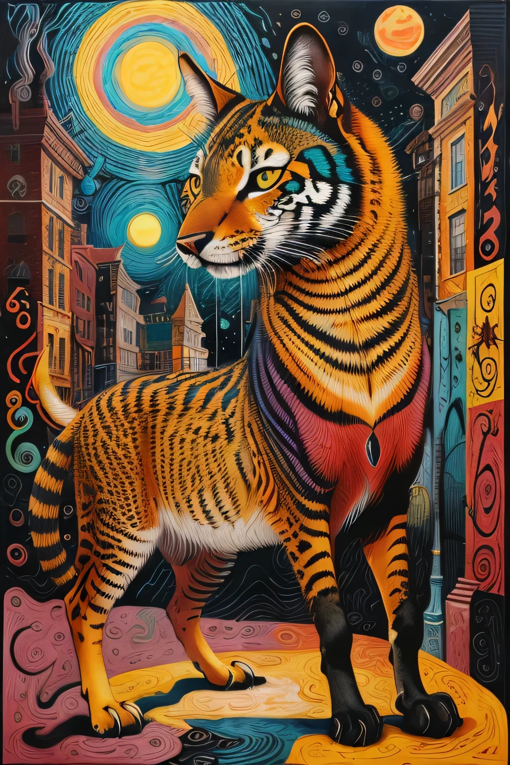 3Friendly animals、Surreal,Tuyawan,Abstract,Doodle Art, Surreal painting of a beast by Beyond、Masterpiece、Realistic texture、(Surrealism:1.4)