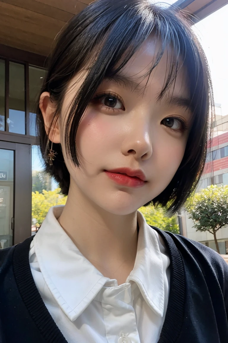 Photos taken with a smartphone, Japanese, (One Girl), Beautiful Face, (A vivid face), (Black-haired、short hair:1.3), Beautiful Hairstyles, Realistic eyes, Beautifully detailed eyes, (Realistic Skin), Beautiful skins, attractive,  Surreal, High detail, Golden Ratio, Highly detailed cute girl,(20-year-old), (Close ~ eyes:1.5), (Open your mouth 1.5), (Semen in mouth:1.5)