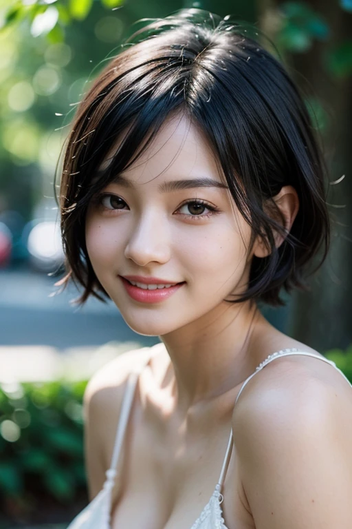 Beauty, black hair, short hair, anime, depth of field, UHD, masterpiece, best quality, high details, textured skin, ccurate, super detail,smile