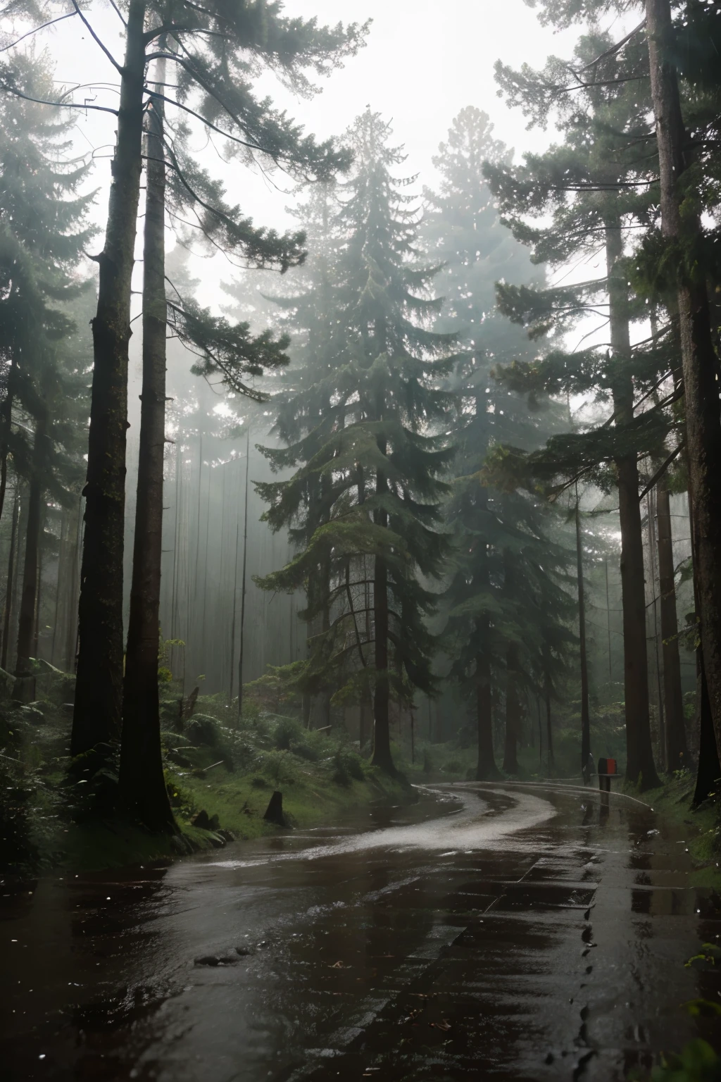 Heavy rain in forest