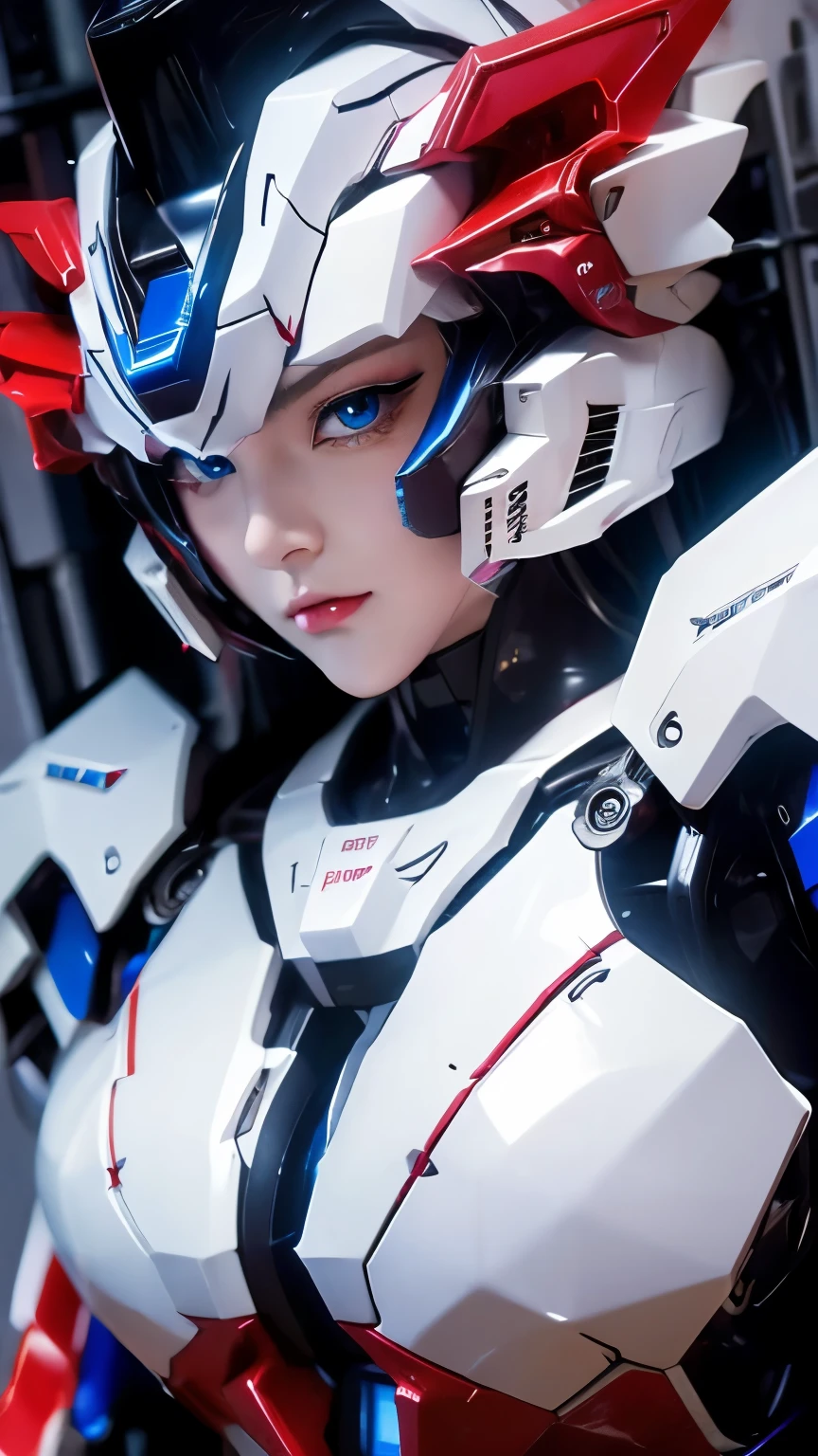 Textured skin, Super Detail, high details, High quality, Best Quality, hight resolution, 1080p, hard disk, Beautiful,(Gundam),beautiful cyborg woman,Mecha Cyborg Girl,Battle Mode,Girl with a Mecha Body,She wears a futuristic Gundam mecha,Fulll body Shot