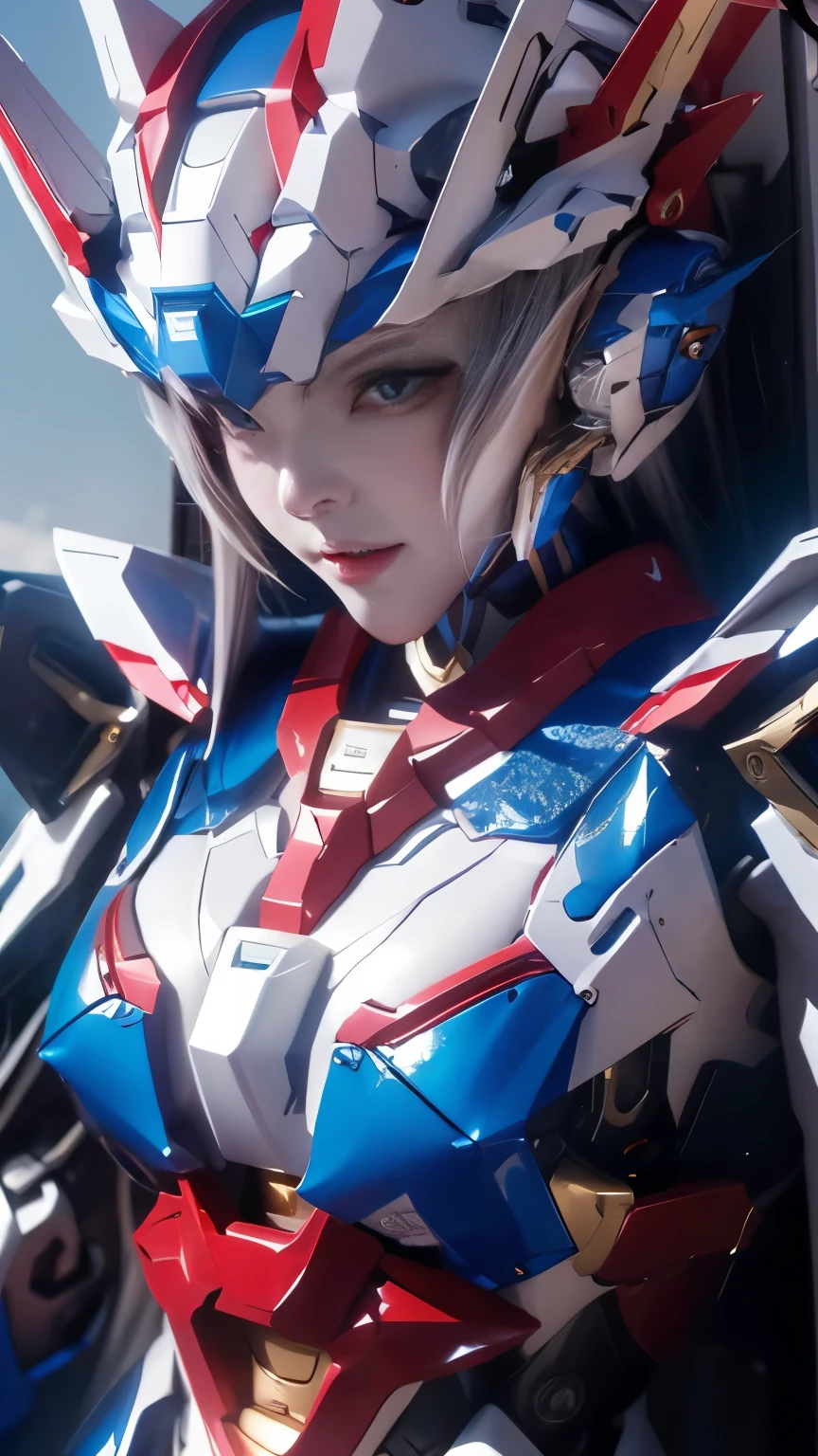 Textured skin, Super Detail, high details, High quality, Best Quality, hight resolution, 1080p, hard disk, Robot Girl,(Gundam Girl),beautiful cyborg woman,Mecha Cyborg Girl,Battle Mode,Girl with a Mecha Body,She wears a futuristic Gundam mecha,Fulll body Shot,Mobile Suit Girl