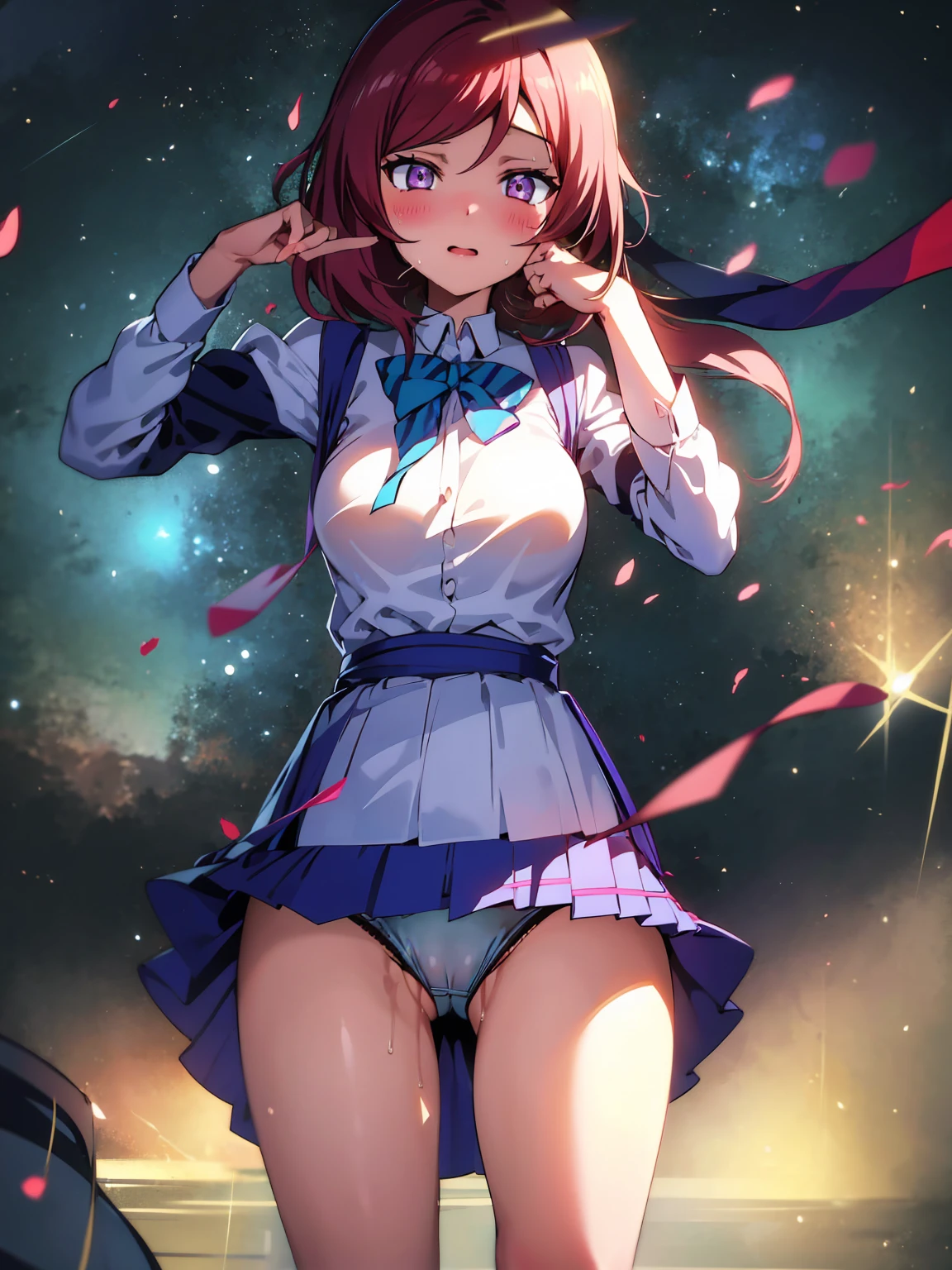 Maki Nishikino、high school girl、School、Low - Angle、Small panties、 School、Panties in full view、Spread your legs、Very short pleated skirt、Tight panties、Beautiful woman、Very thick thighs、Unbuttoned shirt、Acme Face、orgasm、Best image quality、High resolution、masterpiece、super high quality、Spread your legs、Thick pubic hair、絶叫orgasm顔、Very big ass、Very large breasts  、Blushing、4K quality、Blushing、Cry of ecstasy、Sweaty all over、Heavy breathing、Cowboy Shot、Cowboy Shot、{highest quality}, {so beautiful}, {Very detailed}, {Best illustrations}, Browsing Caution, 