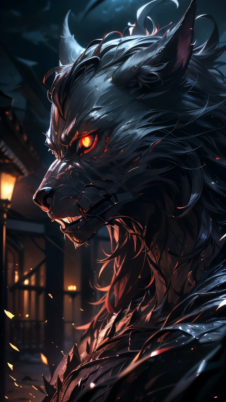 Masterpiece, Best quality, High quality,(A dark invisible werewolf,，It has a dark blue and red eyes，Surrounded by darkness:1.2), (In profile), (Darkness:1.2), abstraction, abyssal, award winning photography, Depth of field, hdr, Extremely detailed, trending on artstationh, trending on CGSociety, Intricate, High detail, style
