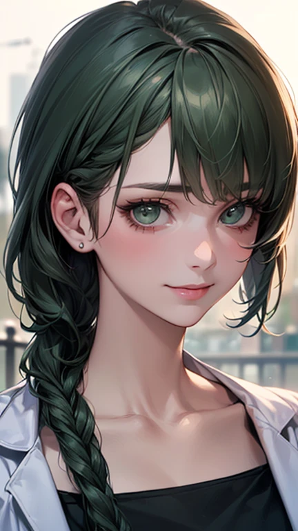 (Browsing Caution:1.2), (8k, RAW Photos, Best image quality, masterpiece: 1.4), (Highly detailed CG Unity 8k wallpaper, highest quality, High resolution: 1.2), (Ultra_Familiar, 超High resolution: 1.2), super highly Familiar, (Realistic, Realistic: 1.48), 1 girl, Focus Only,(Braiding:1.5), Side Lock, bangs, ((Dark green eyes:1.4, Round eyes, Beautiful eyelashes)), Clear Eyes,Big Breasts,Shiny Hair, beautiful Familiar cold face,Captivating smile, Beautiful and delicate eyes with exquisite detail,Extremely accurate details,Skin dents,Outdoor,Perfect Face,Perfect body, Beautiful Eyes, Beautiful Face,(Portraiture:1.5),Beautiful clavicle,Upward glance,Very cute woman, ((Female doctor:1.6、Doctor&#39;s coat、Stethoscope、Glasses、clean, Tied up hairstyle))、Medical Gloves、Name tag、Scrub Suits、Examination room、Medical equipment, Brown Hair,