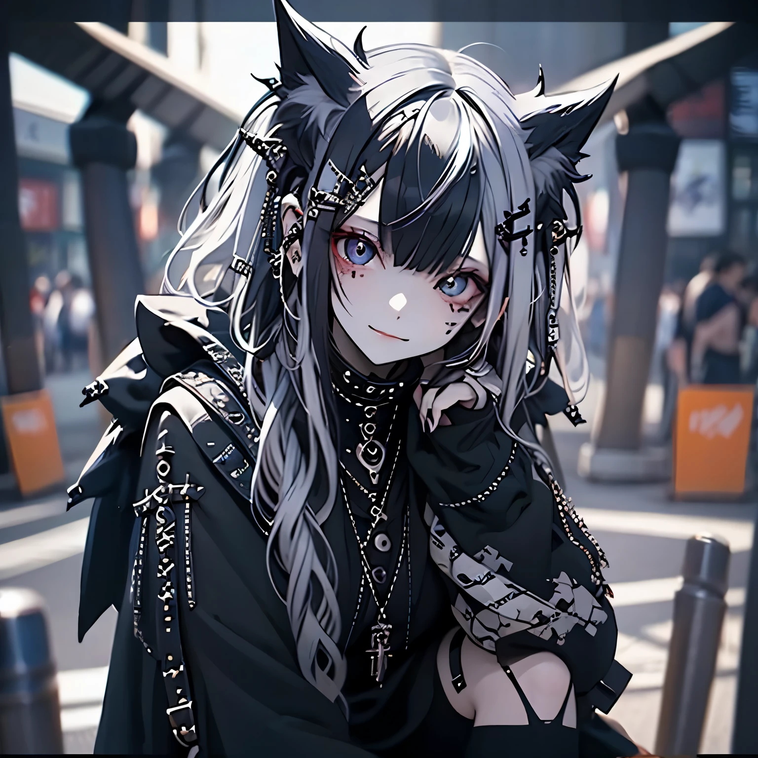 (masterpiece), highest quality, Ultra-high resolution,woman、Gothic Punk、Silver Hair、Black Hair、smile