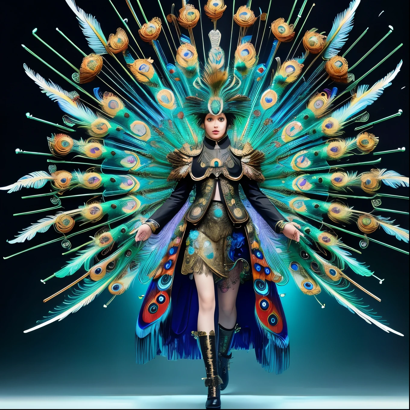 Android Mechanical Peacock,Robot Wings,Ernst Haeckel, James Jean. generativeart, Baroque, complicated patterns, Fractorism, Movie stills, Realistic, Bright peacock feathers, complicated, elegant, Very detailed, Digital Painting, Art Station, Smooth, Sharp focus, figure, Overtake, Vaporware,Full Body Shot