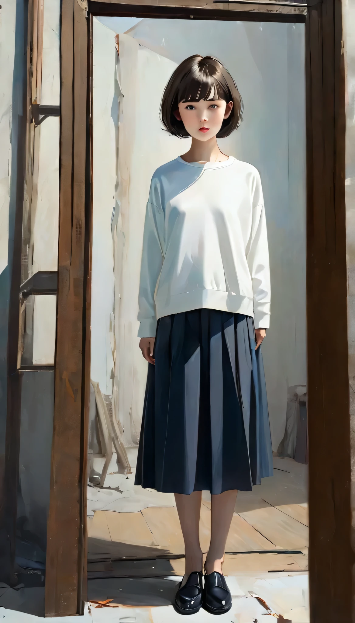 RAW Photos、Realistic、masterpiece, highest quality, 1. woman, full body shot, 16 years old, ((short hair)), Surrealism