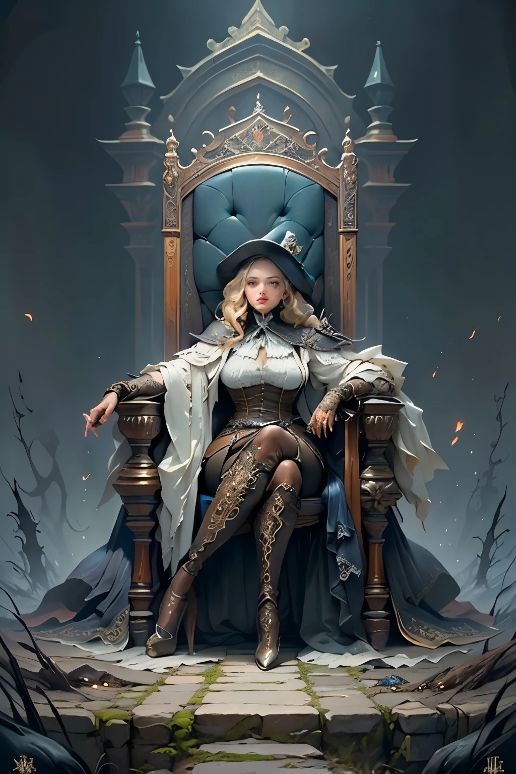 ((best quality)), ((masterpiece)), (detailed), a throne fit for a goddess, Bloodborne inspired, detailed and intricate steampunk and detailed gothic