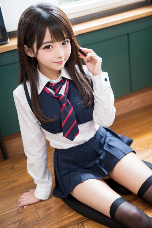 Cute Girls、Idol、Schoolgirl uniform、mini skirt、stockings、sit