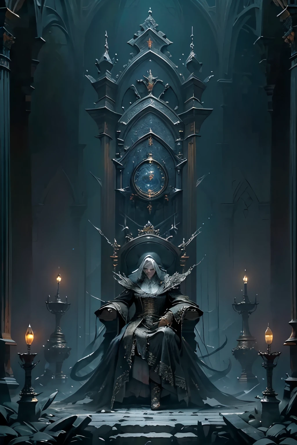 ((best quality)), ((masterpiece)), (detailed), a throne fit for a goddess, Bloodborne inspired, detailed and intricate steampunk and detailed gothic, Very dramatic and cinematic lighting, cosmic horror, grim dark