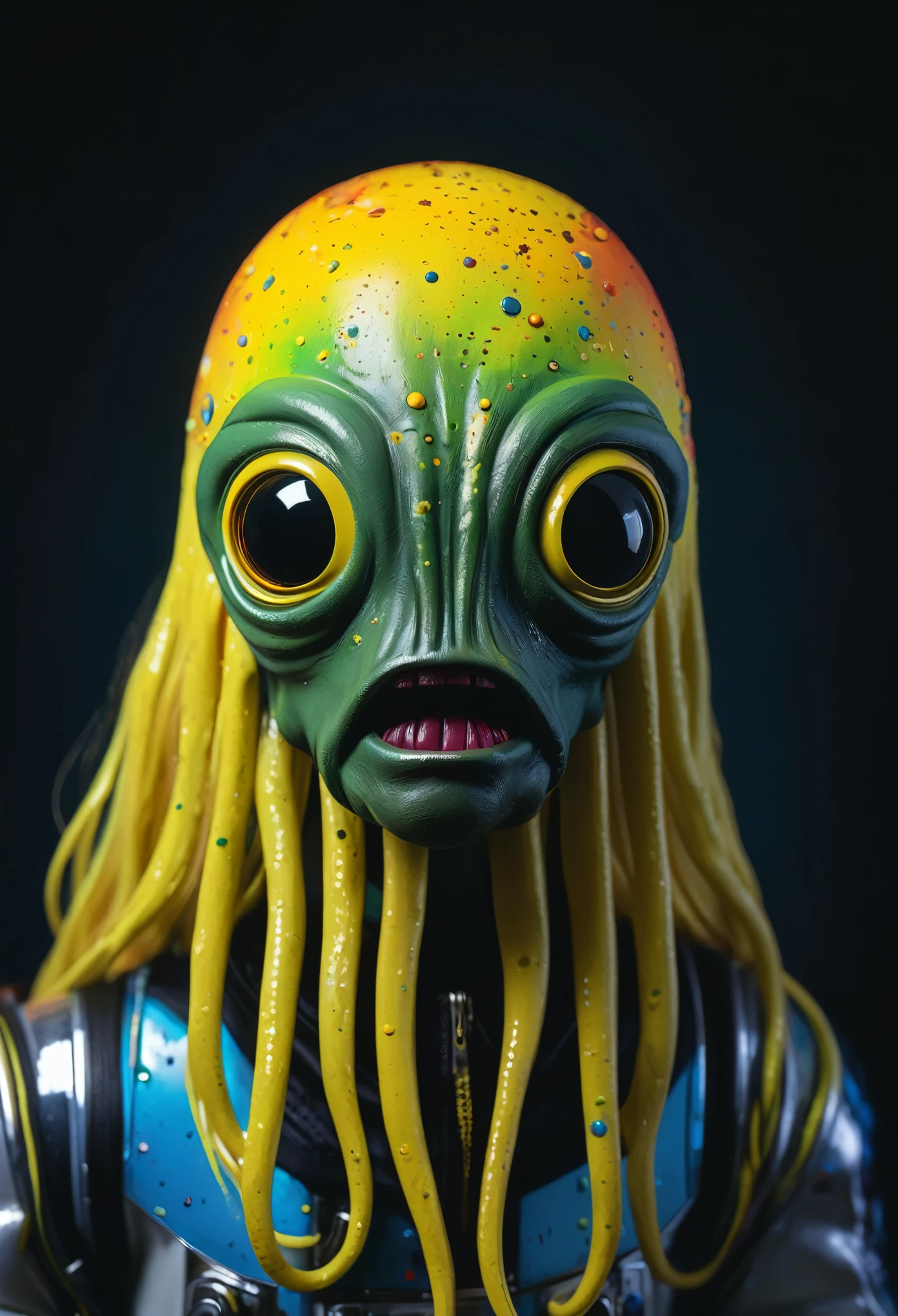 8K, ARTISTIC photogrAphy, best quAlity, mAsterpiece: 1.2), A (potrAit:1.2) Don Bluth Style ASTRONAUT Cthulhu black Toon Doll, full body RAW candid cinema, yellow hair, 16mm, color graded portra 400 film, remarkable color, ultra realistic, sad admosphere, dark lighting, oppressive atmosphere, depressive colors, kodak portra 400, photograph,r, Natural Light, Pinhead lighgts, blur reflection, Brush Strokes, Smooth, abstract, Splatter, Oil On Canvas, rainbow colors, fractal isometrics details bioluminescens : a stunning realistic photograph of wet bone structure, 3d render, octane render, intricately detailed, titanium decorative headdress, cinematic, trending on artstation | Isometric | Centered