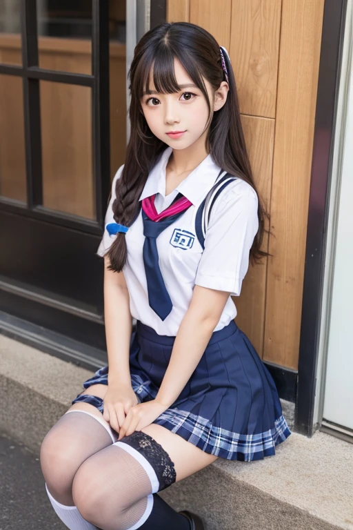 Cute Girls、Idol、Schoolgirl uniform、mini skirt、stockings、sit