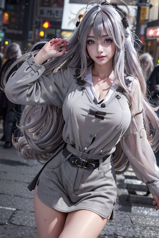 highest quality, Realistic, 8k, High resolution, 1peopleの女の子, woman,(Skin dents), (Large Breasts), (Professional Lighting, Bokeh), (street), (people々, crowd:0.6), market, (night:1.2),(Gray Hair:2.0), (blouse:1.5), (I wore:0.6), nice, bloom, (Floating Hair),(Particles of light, Lens flare, Glowing particles:0.6), (Dynamic pose:1.2), Soft lighting,