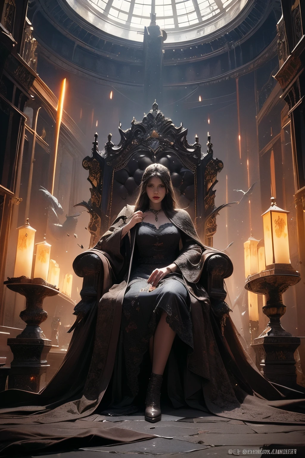((best quality)), ((masterpiece)), (detailed), a throne fit for a goddess, Bloodborne inspired, detailed and intricate steampunk and detailed gothic, Very dramatic and cinematic lighting, cosmic horror, grim dark