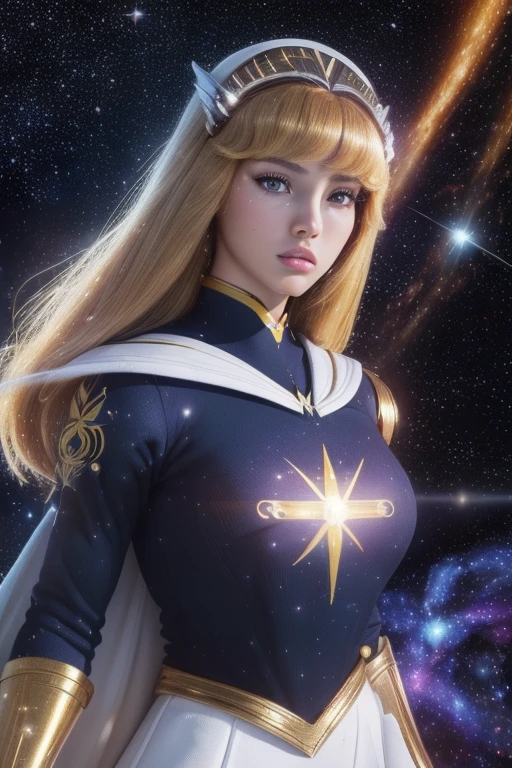 (((medium full shot))), (Masterpiece, photorealistic, photorealism, best quality, ultra-detailed:1.3), (nice hands, perfect hands), official art, cinematic light, (1girl:1.3), (((sailor galaxia))) (galactic constellation embrodeiry:1.3), sharp focus, vivid colors, stunning composition, hyperrealistic, photorealistic, galaxia armor, unreal engine 5 render, sailor moon, galaxia