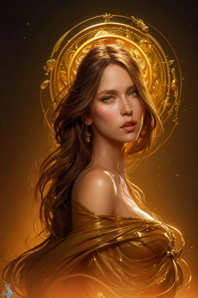 (Beautiful female sand goddess adorned in the movies, Golden Dress, Shiny gold tattoos), (Galactic Shaman with Quantum Energy Fantasy), Fantasy Magic, Long Hairstyles, Dark and clear night, Complex, Mysterious, Sharp focus, figure, Very detailed, Digital Painting, Conceptual Art, with, (An illustration：Wlop), (Par Justin Gerard et Jason Edmiston: 1.5), (Per Greg Rutkowski: 0.4), (by Alphonse Mucha: 0.4), masterpiece