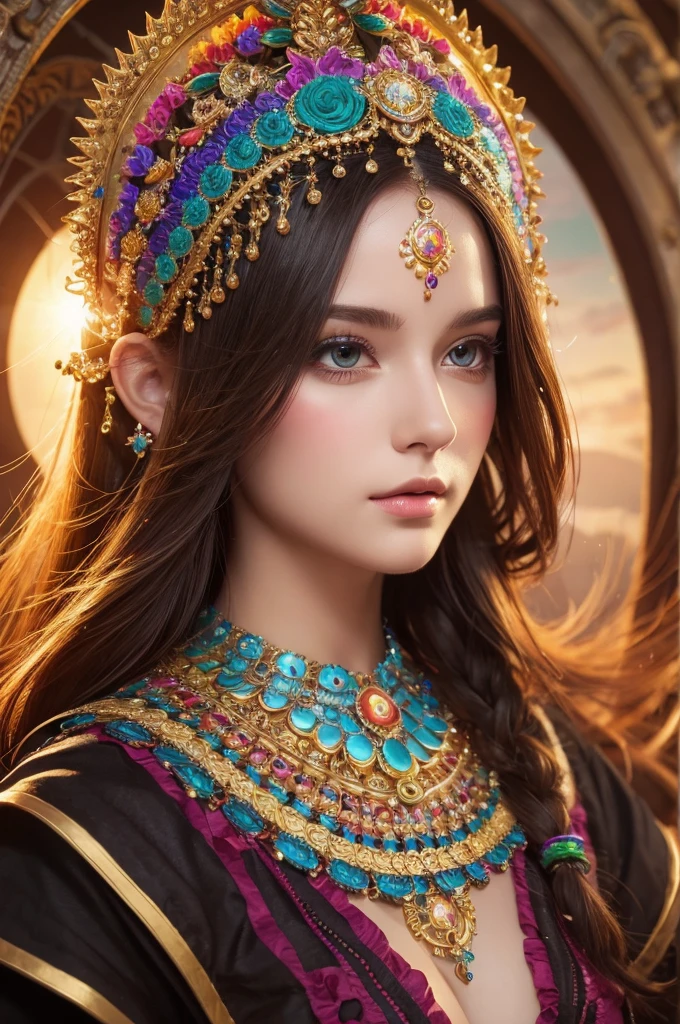 (masterpiece,Top Quality,highest quality,Official Art,Beauty and aesthetics:1.2),(One girl),Very detailed,(Fractal Art:1.3),Very colorful,Most detailed,God's Girl,Blue colored eyes。WARCRAFT,Cosmos,Star Cloud