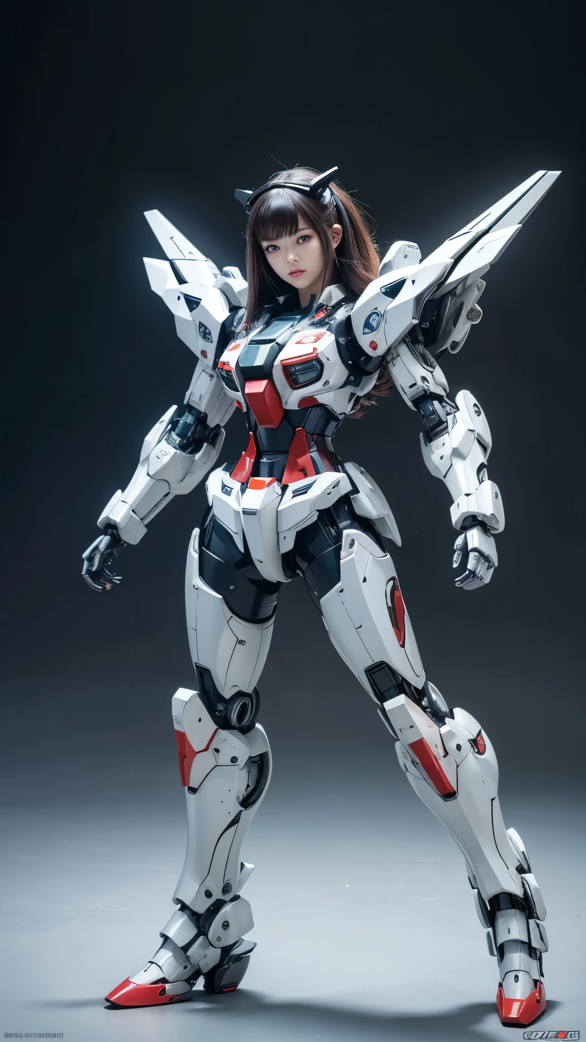 Textured skin, Super Detail, Attention to detail, high quality,high quality, High resolution, 1080p, hard disk, beautiful,(Gundam),Beautiful cyborg woman,Mecha Cyborg Girl,battle mode,Girl with a mechanical body,She wears a futuristic Gundam mecha,Full Body Shot,A powerful cyborg woman, sleek and futuristic, with advanced mechanical augmentations that enhance her strength and capabilities