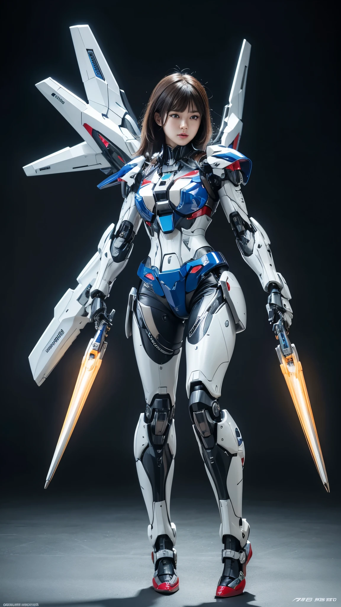 Textured skin, Super Detail, Attention to detail, high quality,high quality, High resolution, 1080p, hard disk, beautiful,(Gundam),Beautiful cyborg woman,Mecha Cyborg Girl,battle mode,Girl with a mechanical body,She wears a futuristic Gundam mecha,Full Body Shot,A powerful cyborg woman, sleek and futuristic, with advanced mechanical augmentations that enhance her strength and capabilities