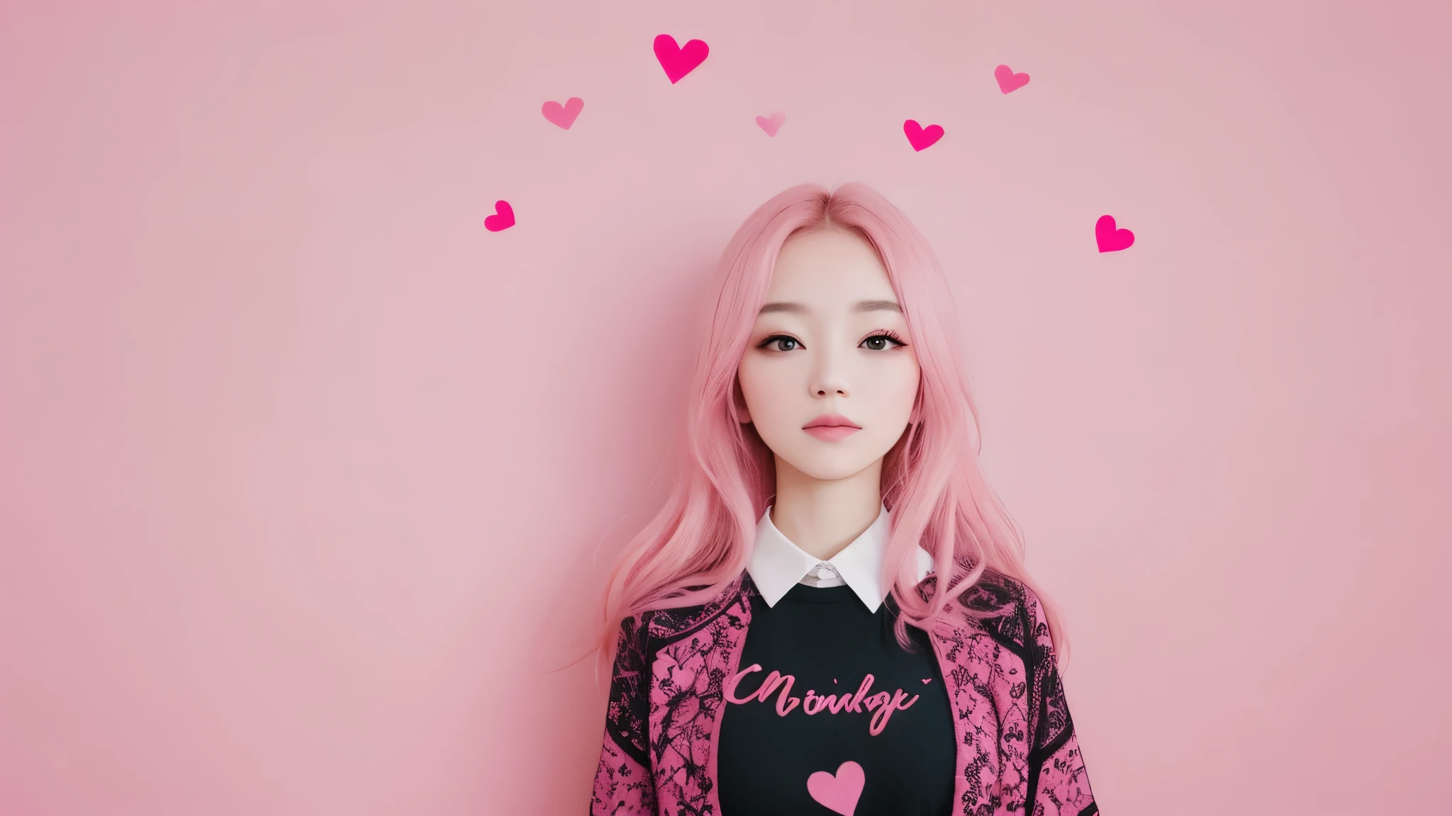 pink background with hearts on the side, professional photo, sharp
