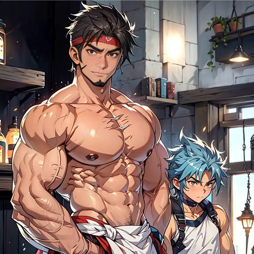 Prominent pectoral muscles,show off thick arms to the audience，closeup of arms，Shoulders exposed，Stout arms，A mais alta qualidade de imagem，Pessoas do sexo masculino，Child，1 menino，jovem e bonito，Shoun，cabelos brancos，Cabelo liso curto，Pele escura，Anime peito grande，anime wallpaper，sozinho，Foco Masculino，cuecas，Dilation of the pectoral muscles，capa vermelhirilha saliente，Fundo Urbano，Espalhe as pernas，sexy,(master part, best quality),meias brancas longaotas Red Martin，strong,very big man