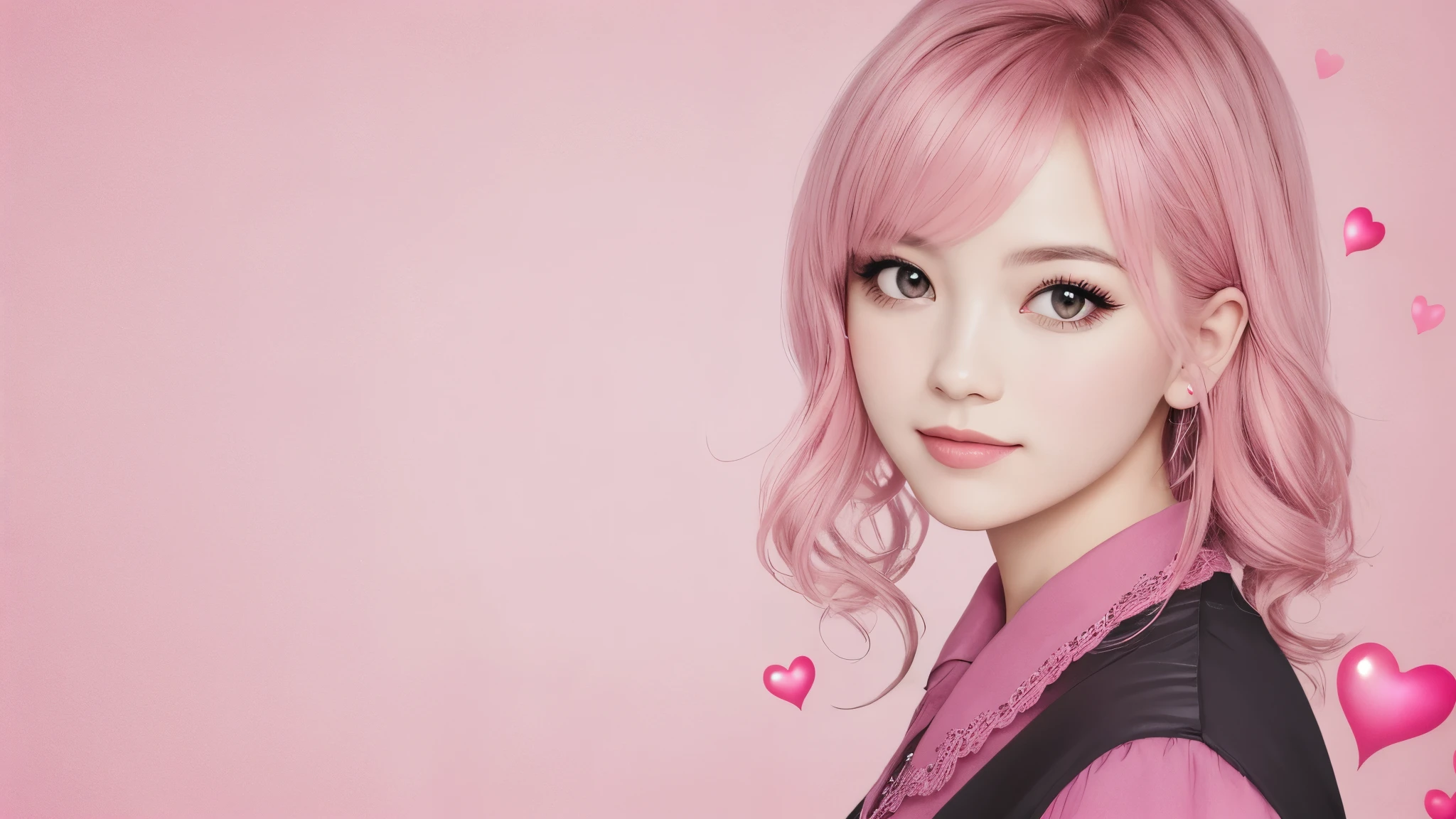 pink background with hearts on the side, professional photo, sharp
