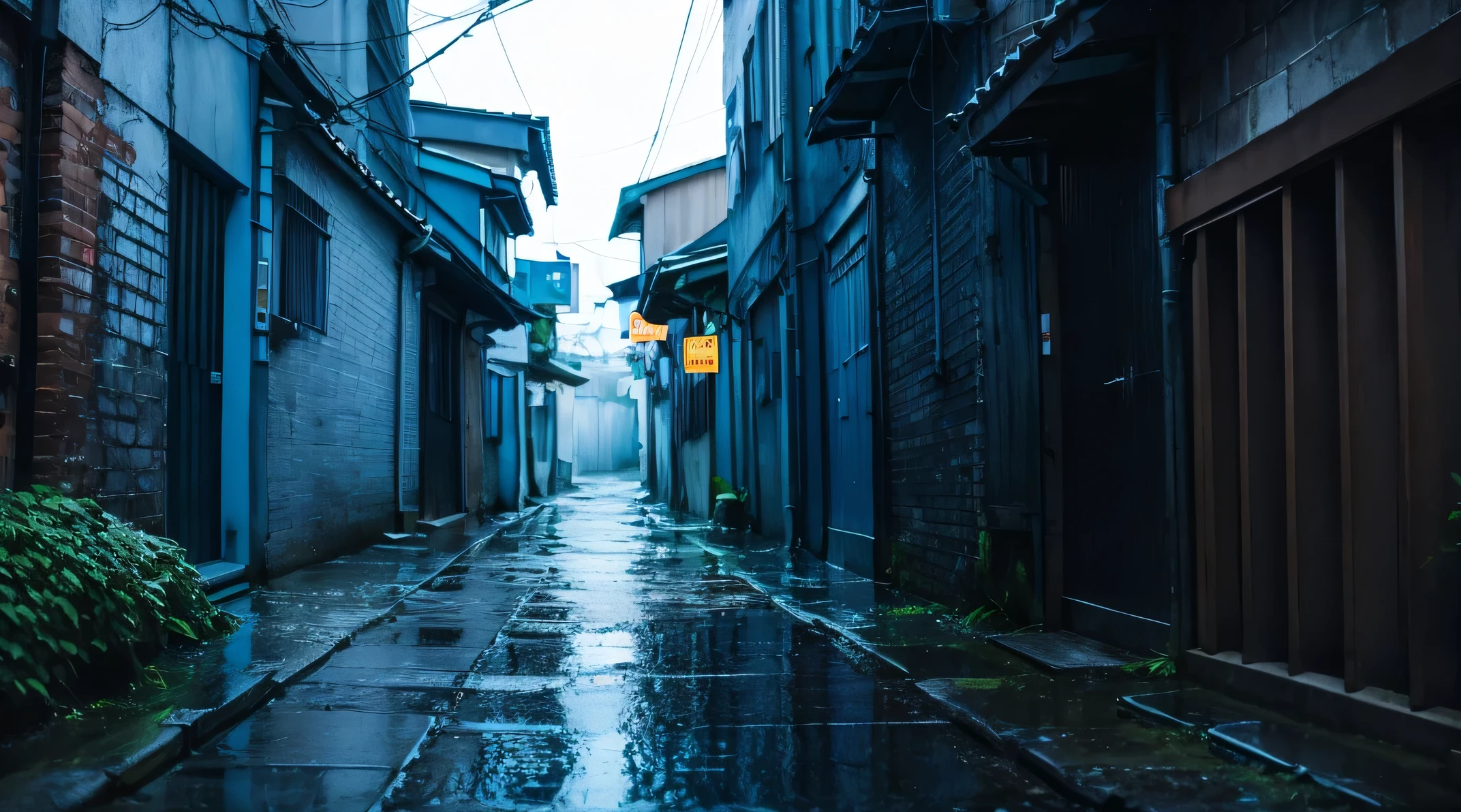 dark、Rainy back alley、blue