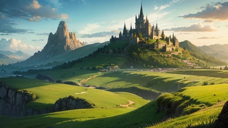 fantasy landscape with hills illustration style