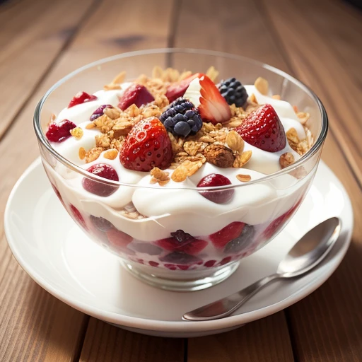 Healthy breakfast. Granola and berry yogurt