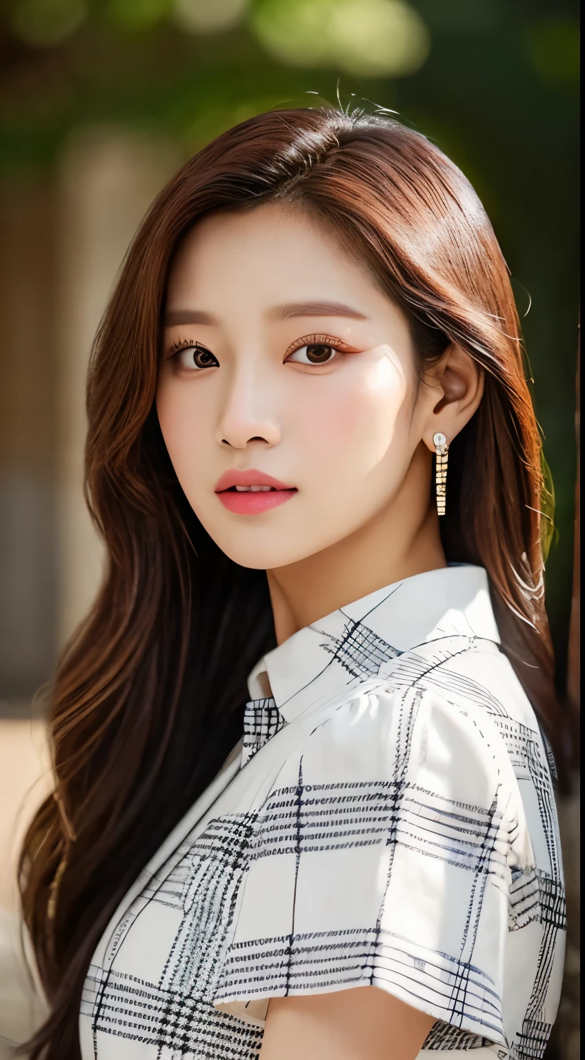 arafed woman in a plaid dress and a white shirt, portrait of jossi of blackpink, jaeyeon nam, jinyoung shin, captured on canon eos r 6, headshot profile picture, taejune kim, portrait of female korean idol, gongbi, kim doyoung, red velvet, yanjun chengt, sakimichan, heonhwa choe