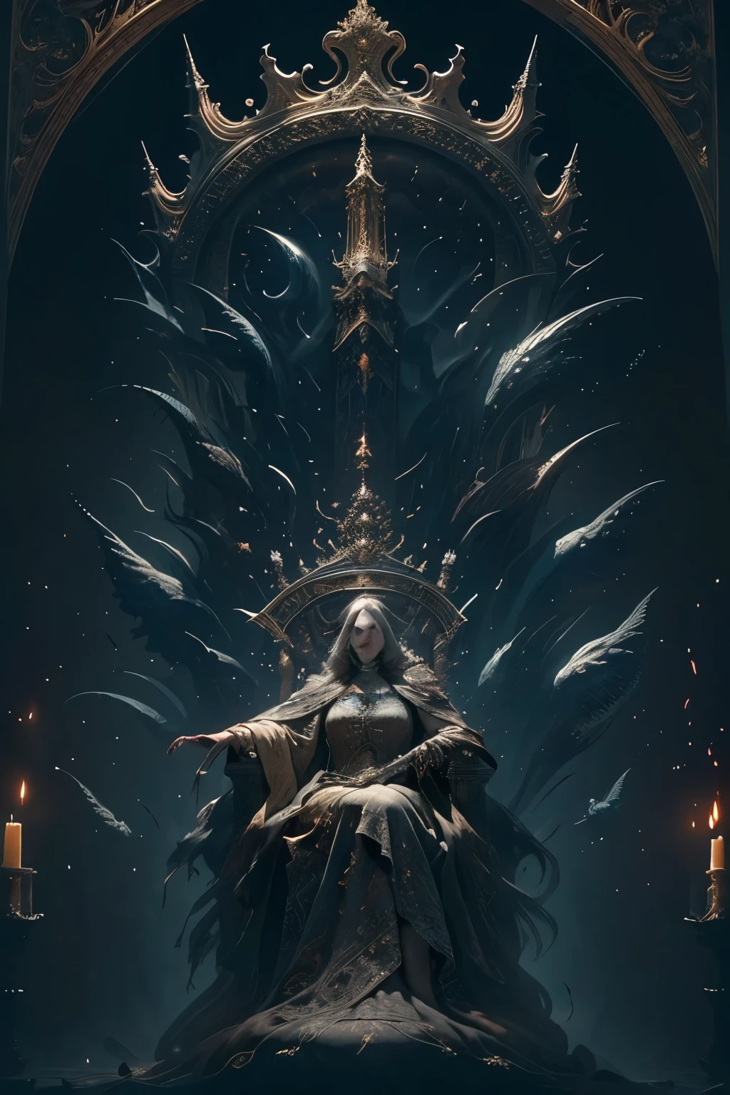 ((best quality)), ((masterpiece)), (detailed), an empty throne fit for a goddess, Bloodborne inspired, detailed and intricate steampunk and detailed gothic, Very dramatic and cinematic lighting, cosmic horror, grim dark

