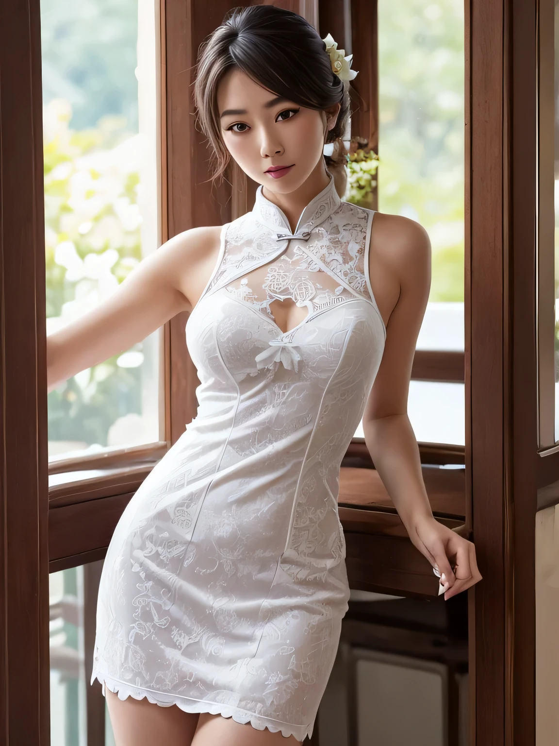 White lace cheongsam