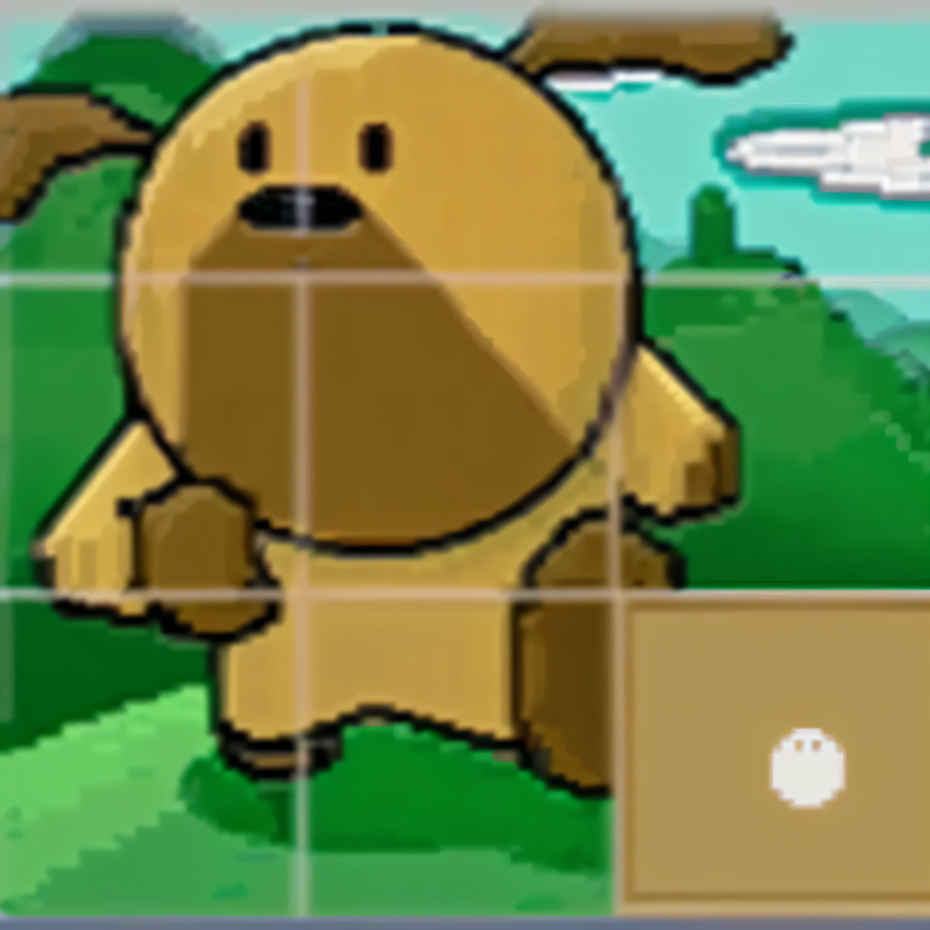 a close up of a dog in a field with a ball, game, Gogo, Dudad, sprite sheet, Pixel, Petscop, Vulnerabilities, walkthrough, piggy, Sharpen, enigma, cute cartoon, Red Cliff, ( dog ) Jump over the mountain, depressed, Stern, Center image, Poyo, one dog, fart
