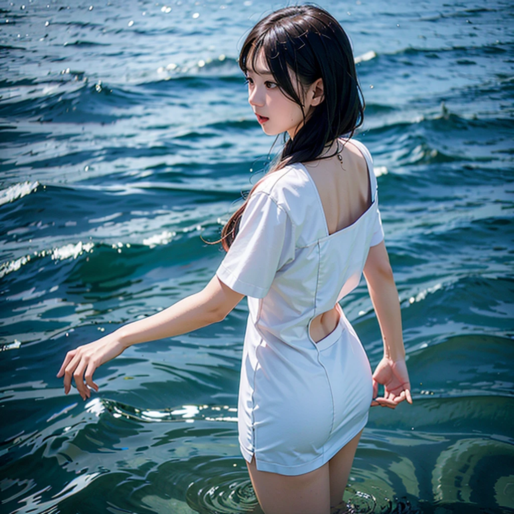 (masterpiece, best quality:1.2), 1girl, solo、Standing on the water