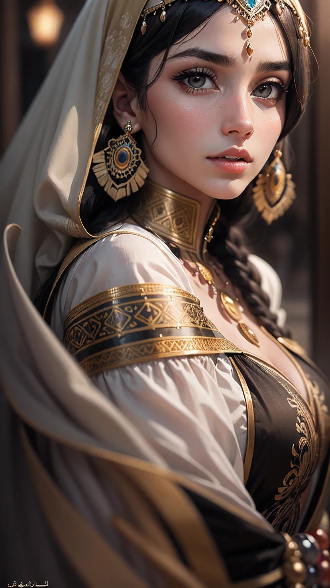 modelshoot style, (extremely detailed CG unity 8k wallpaper), beautiful arabic woman, full shot body photo of the most beautiful artwork in the world, (arabic princess:1.4), beautiful arabic woman, delicate silk clothes, arabian silk Hijab, magic, an arabic village with persian details in the background, hdr, photorealistic paint Sharp focus, dramatic, arabic girl, long higab, long dress, natural beauty, brown eyes