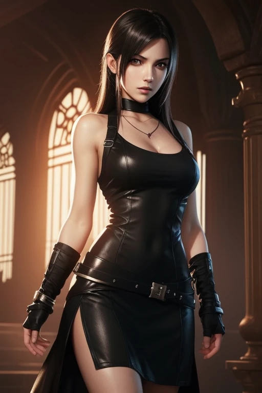 Tifa Lockhart, (skin texture:1.1), (high detail face:1.1), high detail body, high detail clothes, partydress, (masterpiece), (realistic), ultra high definition, 4k, ultra high resolution, photo by Arny Freytag