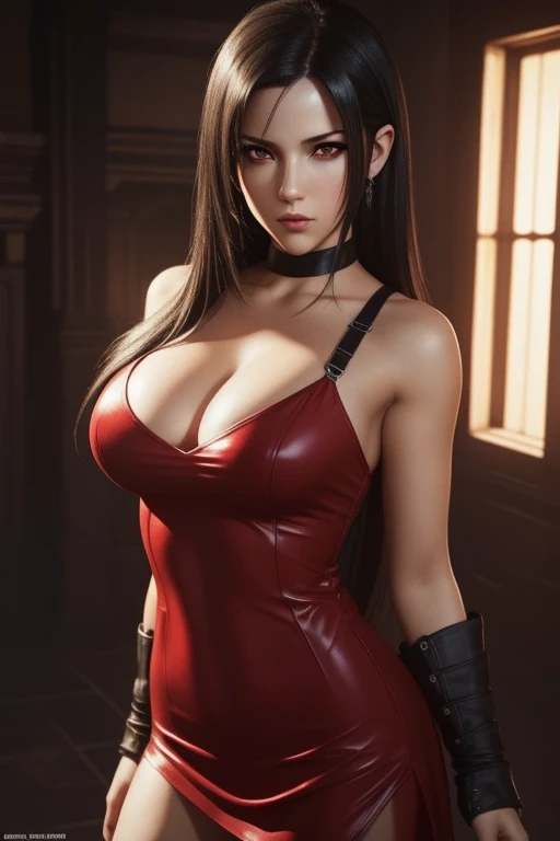 score_9, score_8_up, score_7_up, official art, cinematic light,beautiful young woman), red eyes ,adult, tifa lockhart \(refined dress\), final fantasy, fantasy style, dynamic angle, A heated look, a flushed face, and a quickened breath.