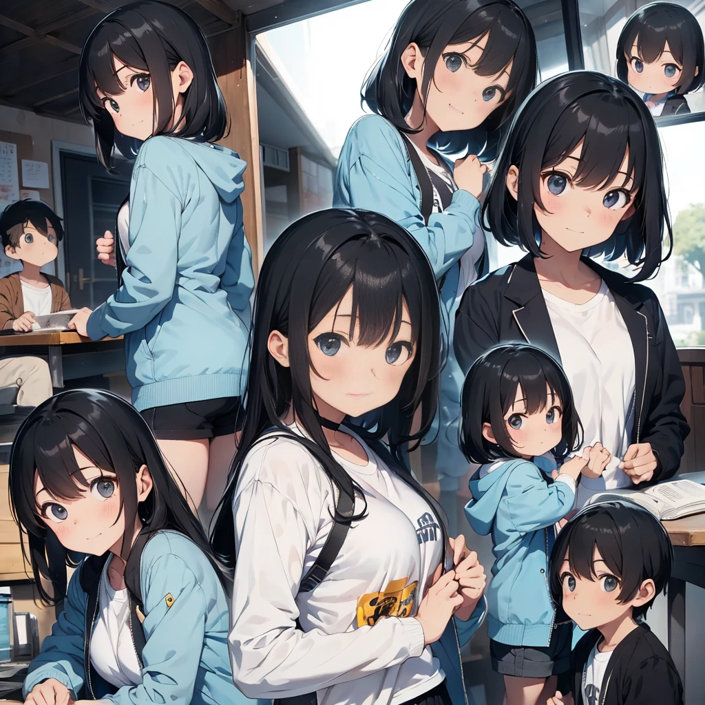 highest quality,masterpiece,超A high resolution,Perfect Anatomy,(Faithfulness:1.4),RAW Photos,smile,Children of short-haired boys,Woman with long hair and 2 year old boy with short hair,a woman and small boy, Mom and short-haired son,Gorgeous Mother And Smiley Boy,(Big tree々Parks with)(((Big treeの後ろに隠れている母)))、(hide and seek)Cowboy Shot,Cinema Lighting,Fashion model parents,Adorable,, (Browsing Caution:1.2)、(Black-haired baby looking for his mother)、(Long-haired mom and short-haired son)、(A mother wearing a sky blue jacket and a son wearing a black jacket)
