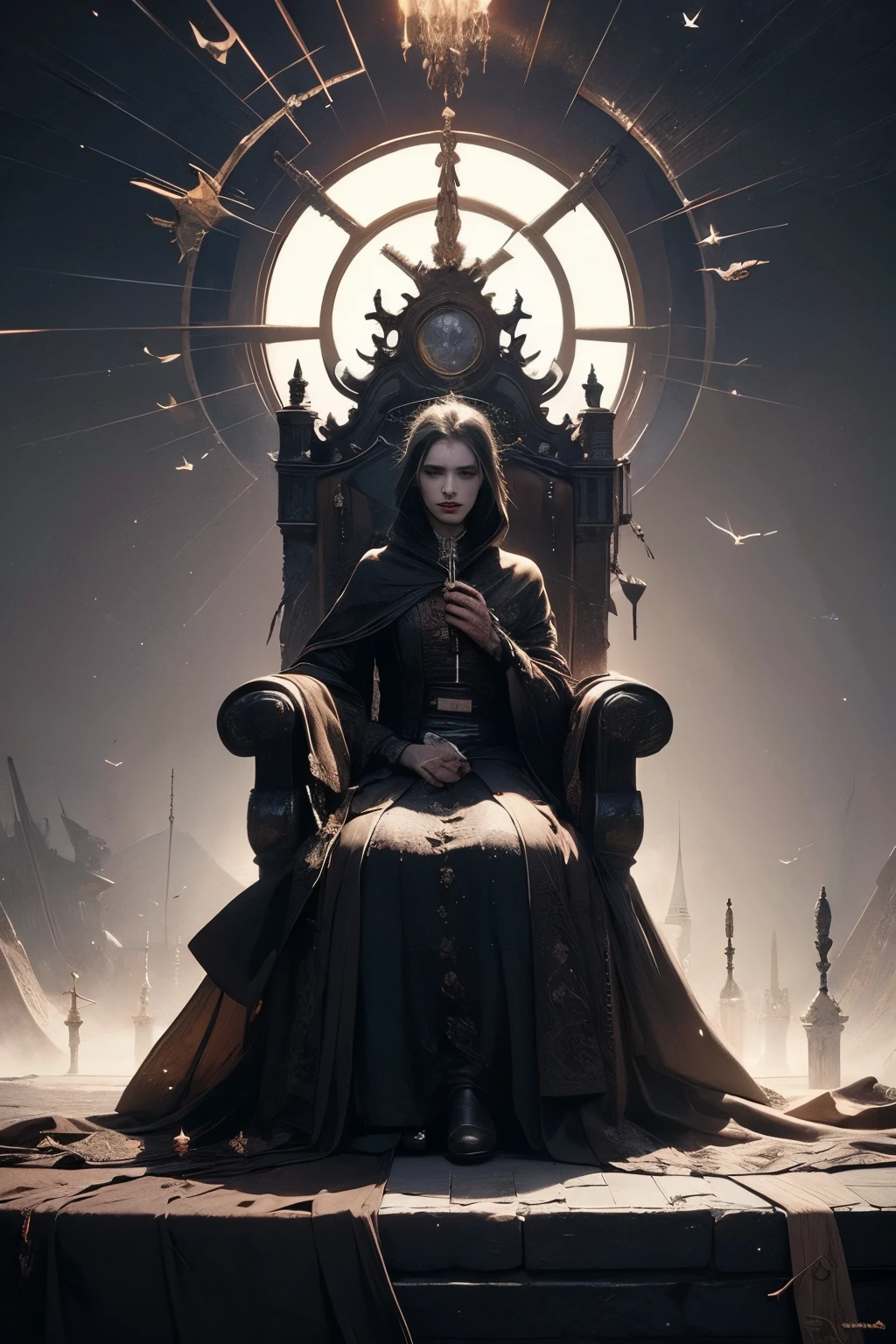 ((best quality)), ((masterpiece)), (detailed), an empty throne fit for a goddess, Bloodborne inspired, detailed and intricate steampunk and detailed gothic, Very dramatic and cinematic lighting, cosmic horror, grim dark