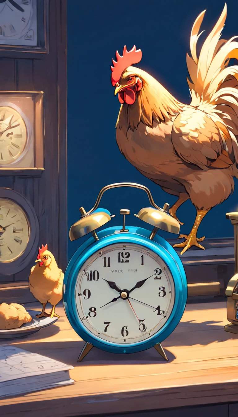Chicken and antique Naoki alarm clock
