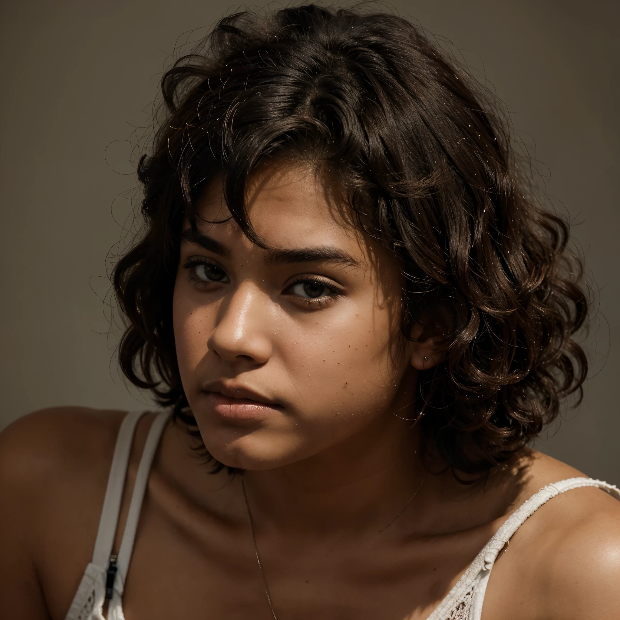 Create an image of a lonely and sad brown ager with afro hair