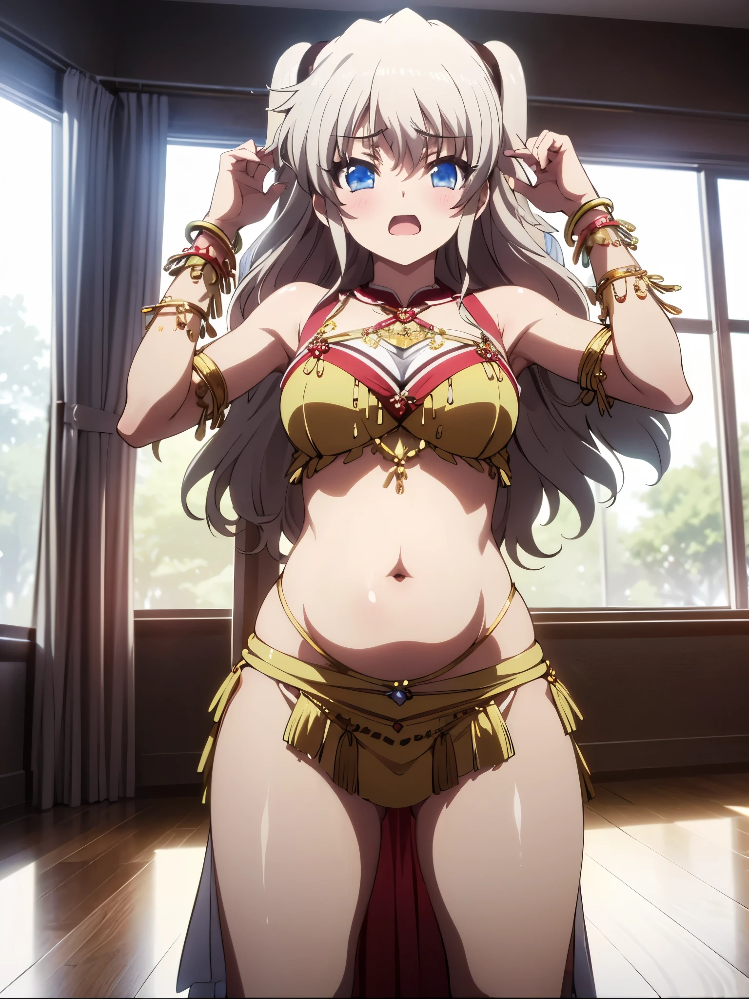 NSFW,1 girl,nao tomori,(Belly dance:1.5),Streaks,Spread your legs,(Perfect hands),(Perfect Anatomy),(masterpiece),(highest quality),Embarrassed,blush,School,classroom,Festivals