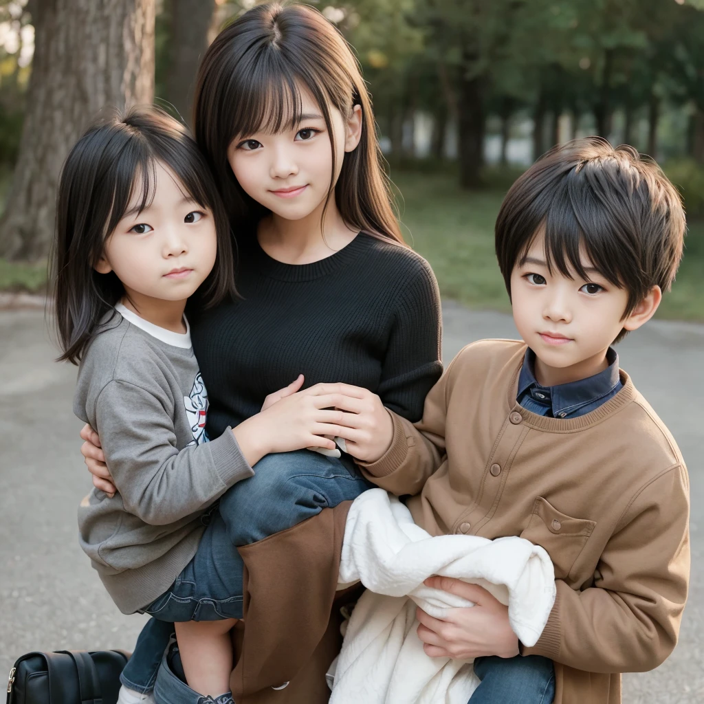 highest quality,masterpiece,超A high resolution,Perfect Anatomy,(Faithfulness:1.4),RAW Photos,smile,Children of short-haired boys,Woman with long hair and 2 year old boy with short hair,a woman and small boy, Mom and short-haired son,Gorgeous Mother And Smiley Boy,(Big tree々Parks with)(((Big treeの後ろに隠れている母)))、(hide and seek)Cowboy Shot,Cinema Lighting,Fashion model parents,Adorable,, (Browsing Caution:1.2)、(Black-haired baby looking for his mother)、(Long-haired mom and short-haired son)、(Mother in a brown jacket and son in a gray jacket)