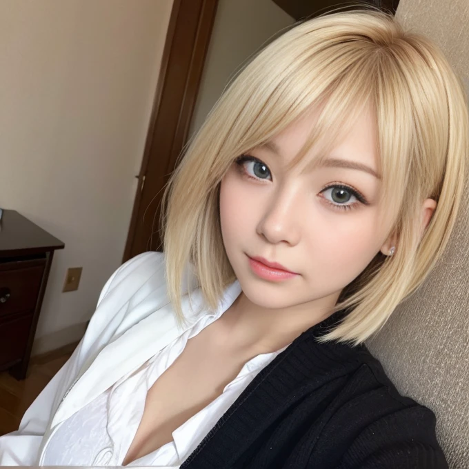One beautiful woman、22 years old、highest quality、High quality、Facial details、cute、Blonde、short hair、Japanese