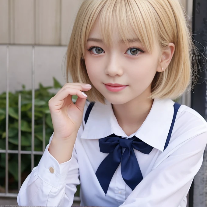 whole body、One beautiful woman、22 years old、highest quality、High quality、Facial details、cute、Blonde、short hair、Japanese、uniform、high school girl