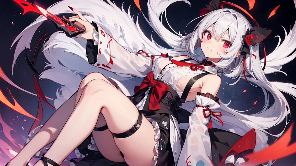 Highest quality I have long hair Gray Hair Konpaku Youmu Sagume Rare God Red eyes I don't have anything vampire Odd Eye kind Miko costume Cat ear Embarrassed Background Black Two people