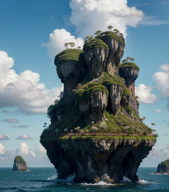 award-winning art, trending on artstation, masterpiece digital art, Skyborne Archipelago: A group of floating islands sustained by powerful air currents and magical enchantments, home to a diverse array of cloud-dwelling flora and fauna.