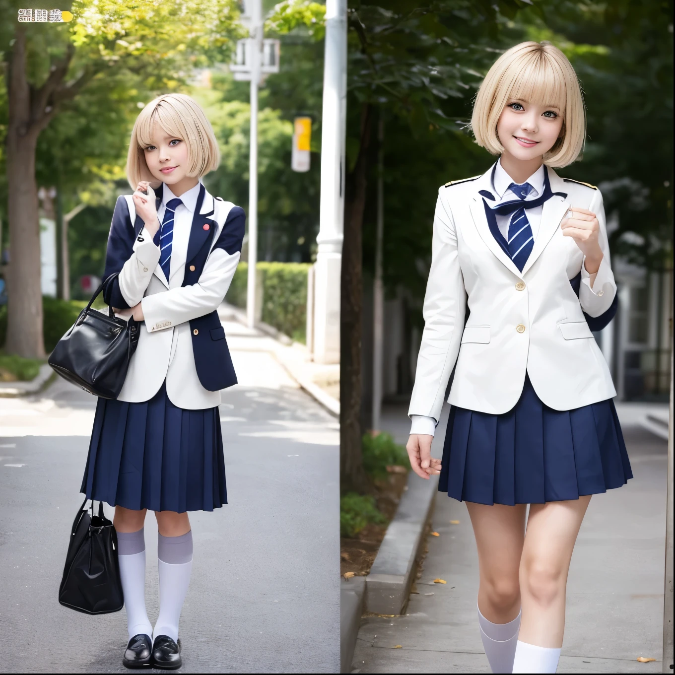 whole body、One beautiful woman、22 years old、highest quality、High quality、Facial details、cute、Blonde、short hair、Japanese、uniform、high school girl
